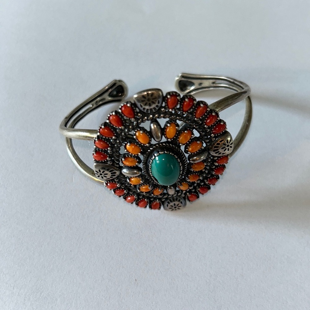 Multi stone, silver cuff.